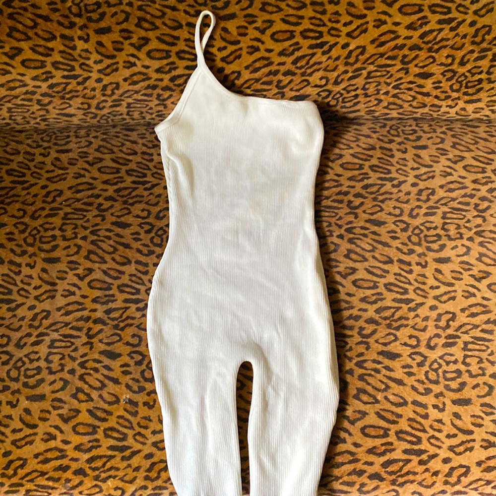 White one piece one shoulder strap romper